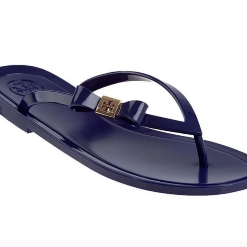 TORY BURCH Michaela Bow Blue Jelly Flip Flops Sz 8